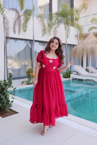 Most Beautiful Indian Wedding and Festival Wear Plus size Anarkali Gowns with <b>Beads</b> Embroidery Work Georgette Silk Material - Product Image 2