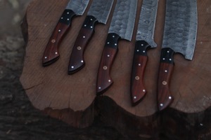 Custom Handmade Five-Piece Chef <b>Set</b> 67-Layer Damascus Steel Straight Edge Wooden Handles Ambidextrous Durable <b>Sharp</b> Blades - Product Image 2