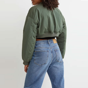Chaqueta Bomber Corta Verde Oliva al por Mayor, Chaqueta Bomber Acanalada para Mujer, Chaqueta de Invierno con Corte Cuadrado, Chaqueta Impermeable - Product Image 4