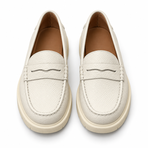 White <b>Leather</b> Retro Lightweight Loafers Round Toe <b>Slip</b>-<b>On</b> Cushioned EVA Midsole Rubber Outsole All Seasons Wear - Product Image 5