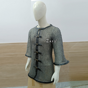 เสื้อเกราะเมดิวัลยุคกลาง ตกแต่งด้วยหนัง  ทำจากเหล็กกล้าอ่อน  ตอกหมุดแบบแบนพร้อมแหวนรอง  แขนยาวเต็มตัว  เหมาะสำหรับงานคอสเพลย์ - Product Image 2