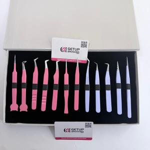 GETUP BROSONS Ensemble de pinces à cils en acier inoxydable antistatiques à pointe lisse, outils de précision, rose et blanc, emballage boîte de 10 pièces - Product Image 5