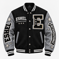 Blouson universitaire décontracté pour homme, noir et gris, avec patch brodé lettre, boutons-pression, style baseball, automne, prix de gros, personnalisation OEM