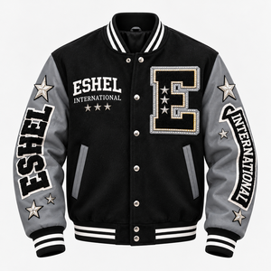 Blouson universitaire décontracté pour homme, noir et gris, avec patch brodé lettre, boutons-pression, style baseball, automne, prix de gros, personnalisation OEM - Product Image 4