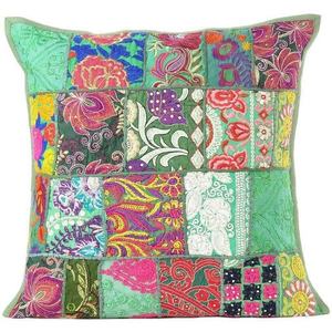 Housse de coussin carrée en Patchwork ethnique fabriqué à la main indienne, 16x16 pouces, Unique et Hippy, décoration de la maison, housse de coussin en Patchwork - Product Image 3