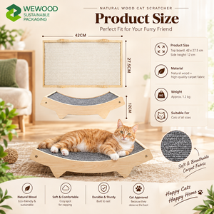 WEWOOD Lit grattoir pour chat en bois naturel réversible et incurvé, surface moquettée, durable, respectueux de l'environnement, salon pour chat en bois - Product Image 4