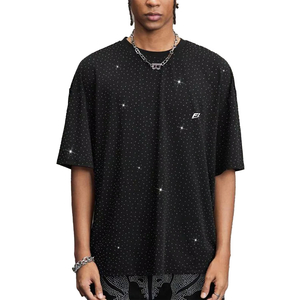 Camisetas de Hombre Extra Grandes Personalizadas al por Mayor, Estilo Hip Hop, con Pedrería, Cristales Brillantes y Gráficos, Manga Corta - Product Image 4