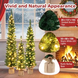Set di 3 Alberi di Natale Artificiali Pre-Illuminati con 415 Punte Verdi, Decorazioni Festive per la Stagione Natalizia - Product Image 4
