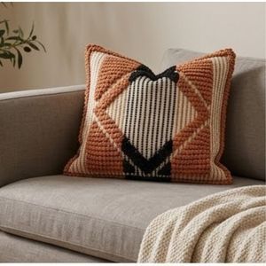 Hot Sale Geometric Tufted Throw <b>Pillow</b> Square Bohemian Style Orange Cream <b>Black</b> Textile Decorative Cushion at Wholesale Price - Product Image 4