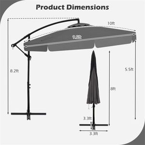 Ombrellone da Giardino in Acciaio Inossidabile, Design Cinese, Raggio 3m, Grigio - Product Image 2