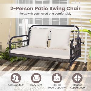 2-Person Outdoor <b>Hanging</b> Patio Swing <b>Chair</b> with Ropes for Relaxing in the Sun - Product Image 6