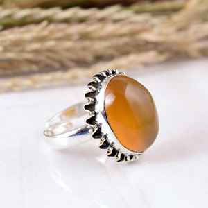 925 Sterling <b>Silver</b> Honey Agate Bezel Setting Handmade Yellow Solitaire Gemstone <b>Statement</b> <b>Ring</b> for Wedding & Party - Product Image 2