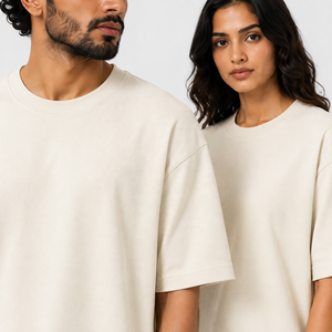 Unisex <b>Cream</b> Oversized Cotton T Shirt with Drop Shoulder Crew Neck Short Sleeves and Relaxed Fit <b>for</b> Everyday Casual Streetwear - Product Image 4