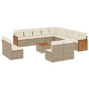 Ensemble de canapés de jardin en rotin beige 8 places, mobilier d'extérieur au design contemporain, structure en teck - Product Image 2