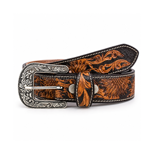 Top Quality Western Style Sunflower & Floral Hand Tooled Grain Leather <b>Belt</b> for Men & Women Vintage Black Brown <b>Cowboy</b> <b>Belt</b> - Product Image 1