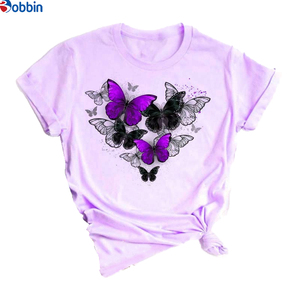 Camiseta estampada de manga corta para mujer, estilo dulce, top con estampado de rosas y mariposas, holgada y transpirable - Product Image 5