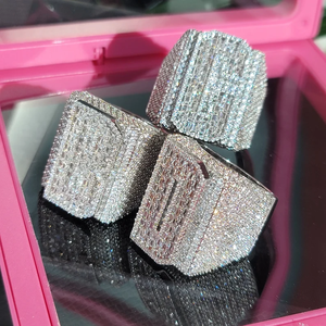 hip hop jewellery moissanite iced out <b>silver</b> square <b>ring</b> baguette stone wide band luxury <b>men</b> statement bling fashion - Product Image 6