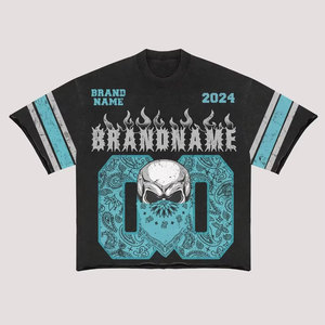 Brand name <b>Skull</b> Pattern Short Sleeve T-Shirt Men's Street Style O-Neck Regular Fit Polyester Jersey <b>Top</b> - Product Image 3