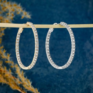 Pendientes de Aro de Oro Sólido de 14k con Diamantes, Joyería Fina de Valor Social, Aros Brillantes de Diamantes Naturales de Círculo Completo, Regalo - Product Image 2