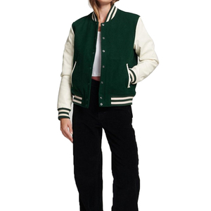 Women's Casual Fashion Sheep Skin <b>Leather</b> Baseball Varsity <b>Jackets</b> Breathable Patchwork Knitted Wear Varisty <b>Jacket</b> - Product Image 4