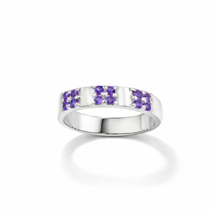 Gold & Rhodium Plated Classic Amethyst Round <b>Stone</b> Cluster Band Ring 12 <b>Stone</b> Prong Set Wedding Gemstone Jewelry - Product Image 4