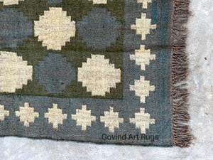 Tapis rectangulaire à motif géométrique Krafterscustom en laine et acrylique, kilim écologique, tufté à la main, tissage plat, poils moyens, latex - Product Image 3