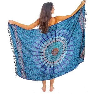 ผ้าซารองบิกินี่ผ้าซาตินพิมพ์ลายดอกไม้สีครามแบบอินเดียทำมือ 100% ผ้าฝ้ายออร์แกนิก ขนาดใหญ่พิเศษ เป็นมิตรกับสิ่งแวดล้อม ระบายอากาศได้ดี - Product Image 3