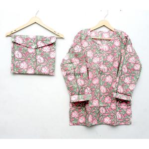 Ensemble de pyjamas en coton 100% à imprimé floral, manches longues, col mandarin, vêtements de nuit décontractés, saison printemps - Product Image 3