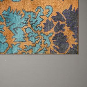 Tapis en laine noué à la main, motif abstrait, écologique, bleu turquoise, moutarde, tapis de salon - Product Image 6