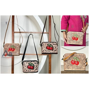New Personalized Handmade Hand Tooled Cowhide Leather Crossbody Purse New Cheery Design Genuine Leather Women Sling Shoulder Bag - Product Image 1