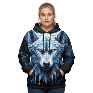 Sudadera con Capucha Unisex con Estampado de Lobo, Sublimación, Informal, Otoñal, Corte Regular, 100% Poliéster Tejido de Secado Rápido - Product Image 6