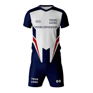 Ensemble de maillots de football personnalisés pour hommes, sublimés, col en V, manches courtes, polyester, uniformes personnalisés avec le nom de l'équipe pour les clubs et les matchs - Product Image 1
