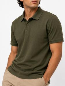 Camisa de Piqué de Manga Corta para Hombre, Color Verde Oliva, Casual, Transpirable, de Poliéster Tejido, Corte Regular, Personalizable ODM - Product Image 6