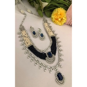 Stylish Classic Best Quality Brass <b>Silver</b> Plated Zircon CZ Layered <b>Necklace</b> Earring <b>Set</b> Engagement Gift Wedding Anniversary - Product Image 1