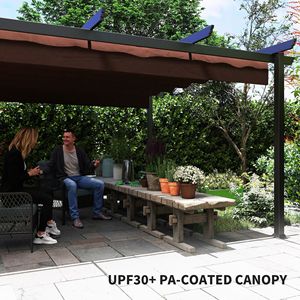 Pergola Retrattile Moderna in Alluminio 13FT X 13FT, Tettoia per Esterni per Cortile, Giardino, Patio, Terrazza, con Palo in Metallo Marrone - Product Image 6