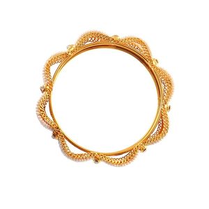 24K Gold Plated Alloy Bangles With <b>Ruby</b> And Emerald Stones Flower Pattern Women's Wedding Jewelry Classic Style - Product Image 3