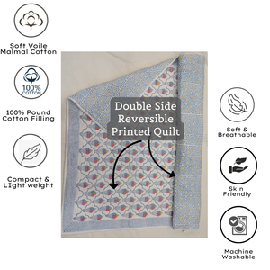 Ensemble de couette pour bébé en coton 100% indien, super doux, réversible, imprimé à la main avec un motif floral, respectueux de la peau, durable, 200TC, idéal pour offrir - Product Image 2