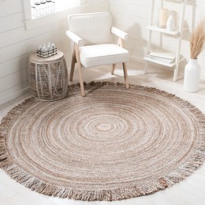 <b>Round</b> Jute Area Rug Handcrafted Bohemian Style Striped Pattern Flat Pile Eco Friendly Living Room Floor Mat - Product Image 5
