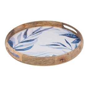 Bandeja de Servir de Madera con Diseño de Ratán de Forma Redondeada Hecha a Mano para el Hogar, la Cocina y Otros Eventos, Bandeja para Servir Comida Rápida - Product Image 5
