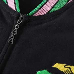 Veste universitaire AKA en molleton noir unisexe avec broderie en chenille verte, style Varsity à lettres grecques, en coton premium, zippée, streetwear - Product Image 2
