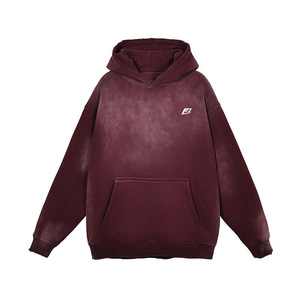 Sudadera con capucha OEM personalizada para hombre, de algodón grueso, estilo vintage lavado, teñida lisa, con efecto ácido, venta al por mayor Y2K - Product Image 3