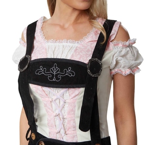 Overol de pana negro para mujer, cintura alta, estilo vintage bordado, con tirantes ajustables y bolsillos frontales - Product Image 5