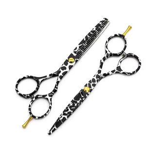 Tijeras de Entresacar con Estampado de Leopardo, Acero Inoxidable 440C, 28 Dientes, Mango Largo, Punta Redonda, para Diestros, Uso en Salón de Belleza - Product Image 1