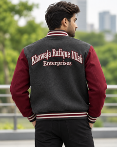 Chaqueta Varsity para Hombre de Khawaja Rafique Ullah Enterprises, Bordada en la Espalda, Estilo de Manga Azul Marino y Blanca, para Otoño - Product Image 6