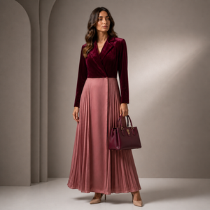 Robe Abaya plissée en velours de luxe pour femmes, tenue islamique modeste maxi |   Style Dubaï, Exportation OEM Inde, Vêtements Premium Tendance 2026 - Product Image 6