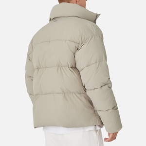 Chaqueta Acolchada Beige para Hombre, Cuello Alto, Cierre de Cremallera, Relleno Grueso de Poliéster, Resistente al Viento, Abrigo Casual de Invierno, Corte Regular - Product Image 2