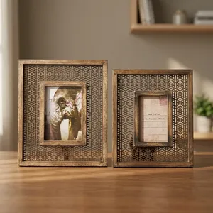 Handcrafted Wooden Geometric Pattern Photo <b>Frame</b> Rectangular Tabletop Decorative Picture <b>Frame</b> Rustic Home Office Display Gift - Product Image 1