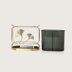 Metal <b>Cutlery</b> Holder With Ginkgo Pattern Gold Frame For Kitchen Tableware <b>Storage</b> - Product Image 6