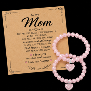 Bracelet à breloques en forme de cœur en quartz rose, bijoux perlés faits à la main, cadeau d'amour pour fille - Product Image 2