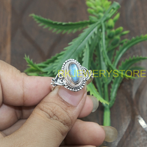 Natural Labradorite Oval Gemstone <b>Ring</b> 925 Sterling <b>Silver</b> Handmade Vintage Filigree Boho Statement Jewelry Gift for Women <b>Men</b> - Product Image 2